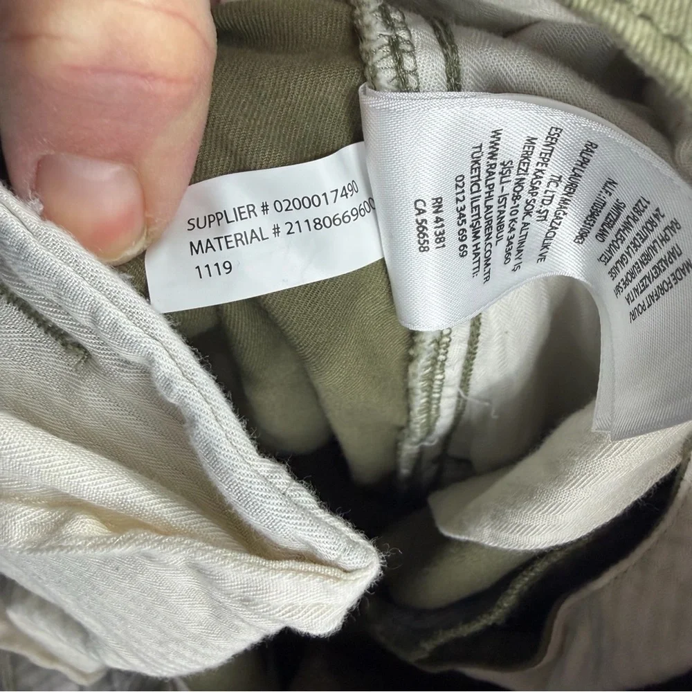 Polo Ralph Lauren zip-fly‎ cropped cotton wide-leg chino olive green sz 10